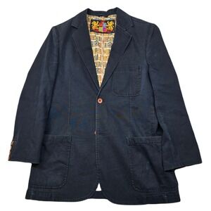 Robert Graham Cotton Sport Coat Mens Medium Navy Blue Novelty‎ Lining Summer